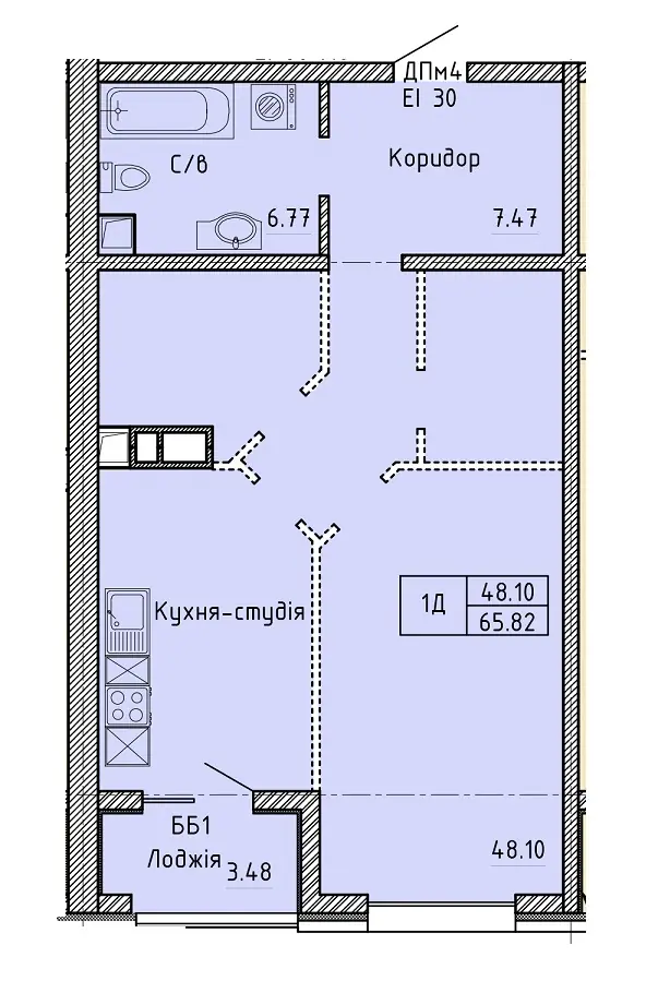 Однокомнатные апартаменты · 66.1 м² · ЖК Олимпийский