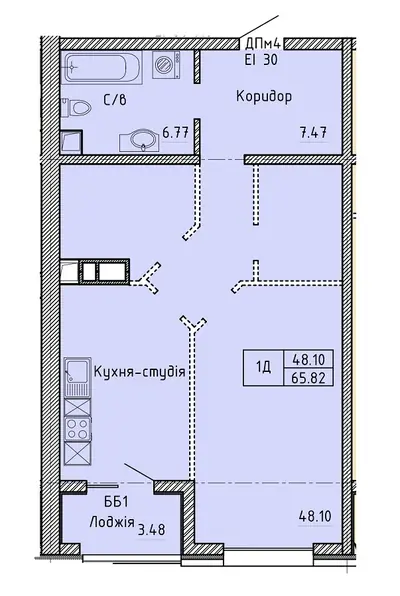 Однокомнатная · 66.1 м² · ЖК Олимпийский