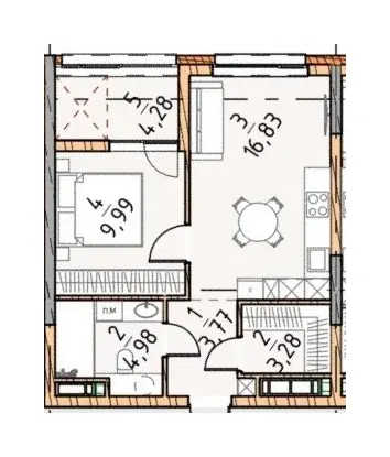 Однокомнатная · 42.32 м² · Платинум Сити