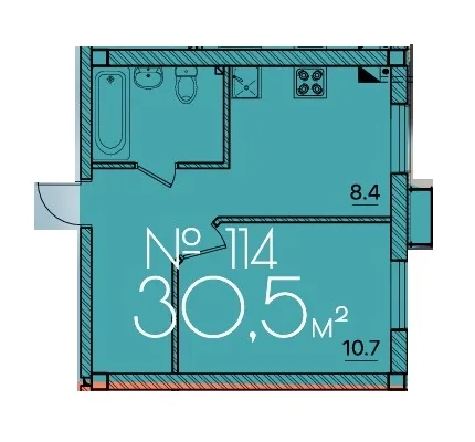 Однокомнатная квартира · 30.5 м² · ЖК Рю Менар