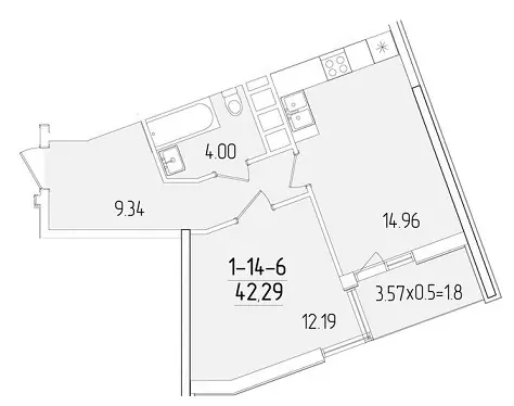 Однокомнатная квартира · 41.3 м² · ЖК 68 Жемчужина