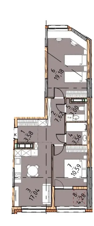 Двухкомнатная · 68.85 м² · Платинум Сити