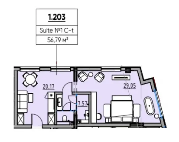Двокімнатна · 56.79 м² · MIY by Five Forces