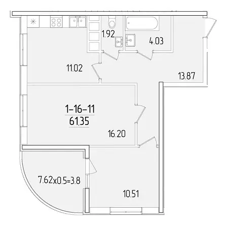 2-room apartment · 60.7 m² · 67 Pearl