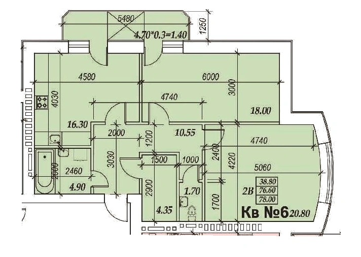 Двухкомнатная квартира · 78.0 м² · ЖК Parkside