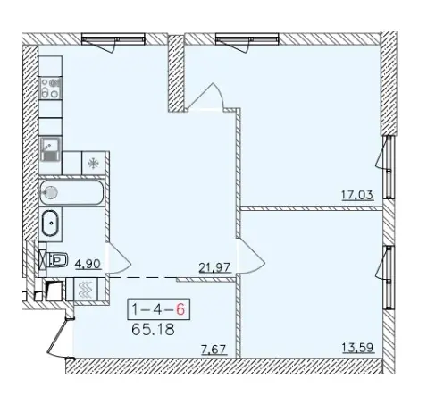 Двухкомнатная квартира · 66.58 м² · ЖК 64 Жемчужина