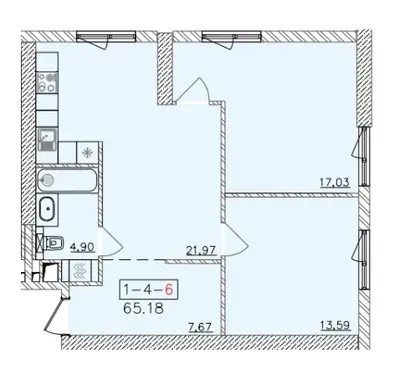 Двухкомнатная · 66.58 м² · ЖК 64 Жемчужина