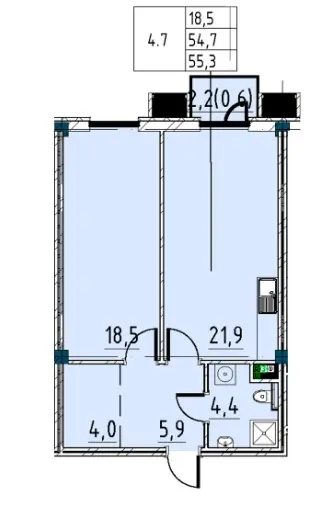 Однокомнатная квартира · 55.3 м² · Пространство на Ришельевской