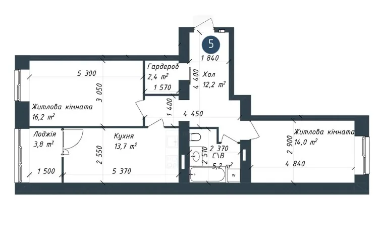 Двокімнатна квартира · 67.47 м² · ЖК Одеська Чайка