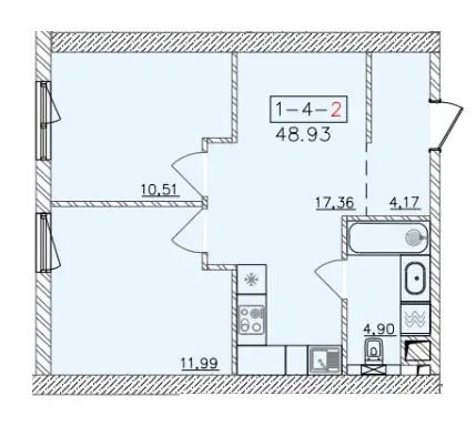 Однокомнатная квартира · 49.92 м² · ЖК 64 Жемчужина