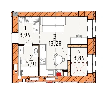 Однокомнатная квартира · 30.99 м² · Платинум Сити