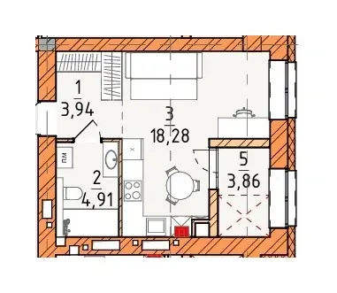 Однокомнатная · 30.99 м² · Платинум Сити