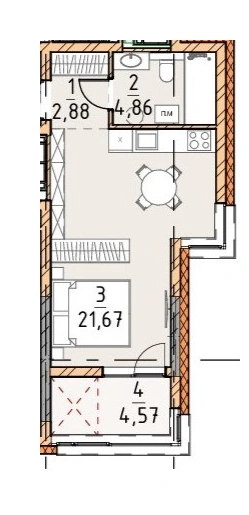 Однокомнатная квартира · 33.98 м² · Платинум Сити
