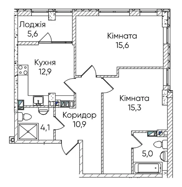 Двухкомнатная квартира · 68.2 м² · ЖК Гринвич Парк