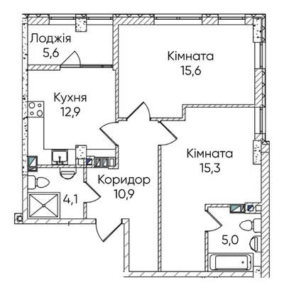 Планировка 2-комнатной квартиры 68.2 м² в ЖК «Гринвич Парк», Одесса
