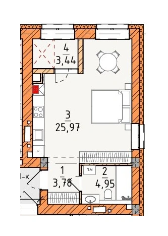 Однокомнатная квартира · 38.14 м² · Платинум Сити