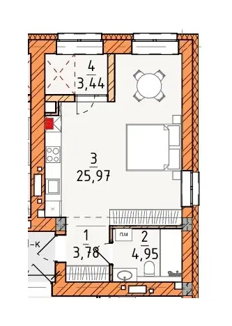 Однокомнатная · 38.14 м² · Платинум Сити