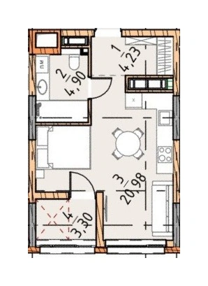 Однокомнатная квартира · 33.41 м² · Платинум Сити