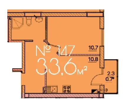 Однокомнатная квартира · 33.6 м² · ЖК Рю Менар