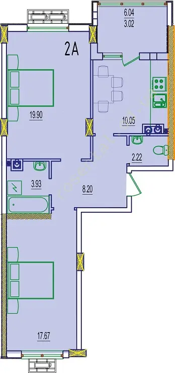 Двухкомнатная · 53.4 м² · ЖК Розенталь