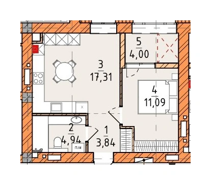 Однокомнатная квартира · 41.44 м² · Платинум Сити