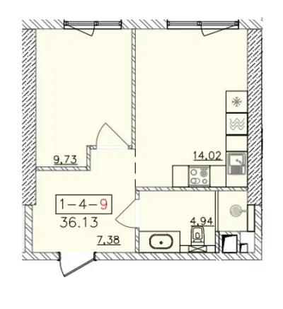 Однокомнатная · 36.61 м² · ЖК 64 Жемчужина