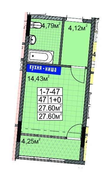 Layout plan of 1-room apartment 28.0 m² in Golden City Paliya, Odesa