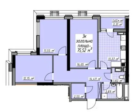 Трёхкомнатная квартира · 75.22 м² · ЖК Одесские Традиции на Старосенной