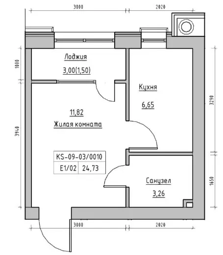 Планировка 1-комнатной квартиры 24.7 м² в ЖК «Кекс», Одесса
