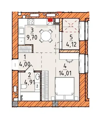 Однокомнатная · 36.74 м² · Платинум Сити