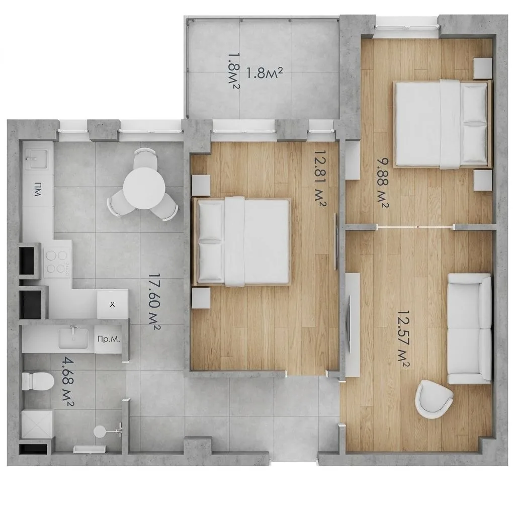 Двухкомнатная квартира · 59.66 м² · Квартал SOHO