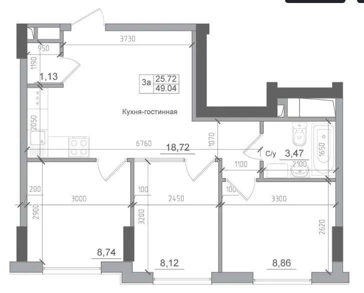3-room apartment · 51.47 m² · ArtVille