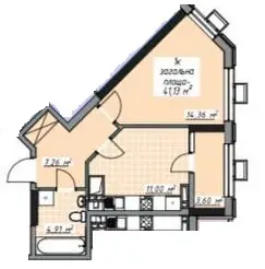 Однокомнатная квартира · 41.13 м² · ЖК Одесские Традиции на Старосенной