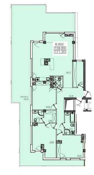 Трёхкомнатные апартаменты · 171.3 м² · Пространство на Донского