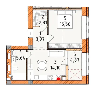 Однокомнатная · 46.95 м² · Платинум Сити