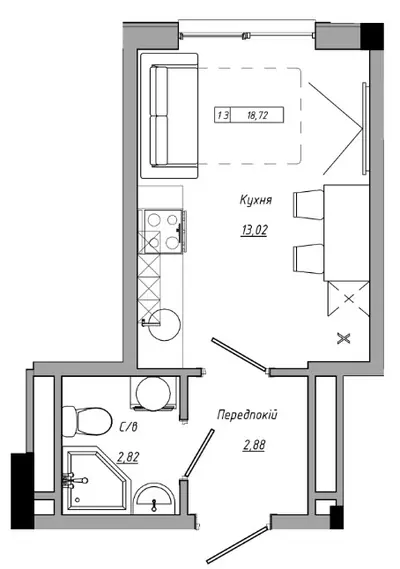 Студия · 18.72 м² · ЖК АртВиль