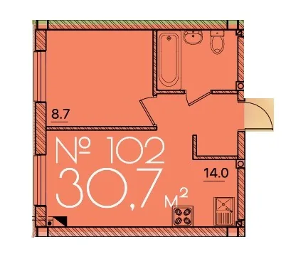 Однокомнатная квартира · 30.7 м² · ЖК Рю Менар