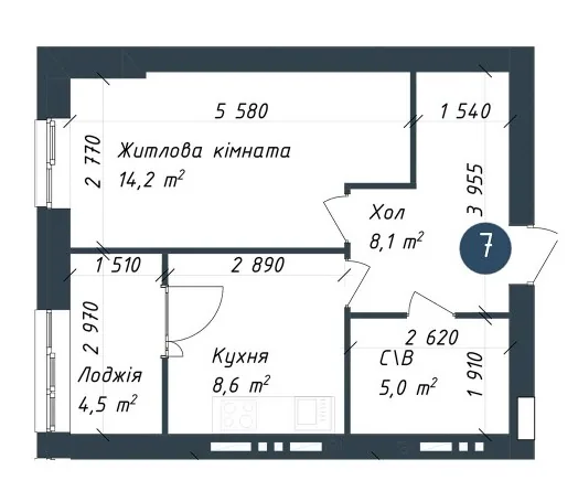 Однокімнатна квартира · 38.88 м² · ЖК Одеська Чайка