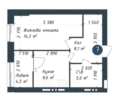 Однокімнатна · 38.88 м² · ЖК Одеська Чайка
