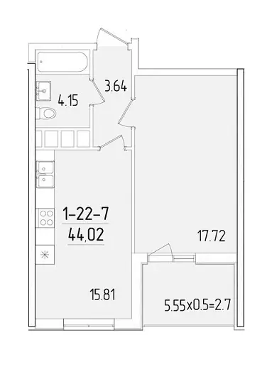 Однокомнатная квартира · 41.3 м² · ЖК 67 Жемчужина