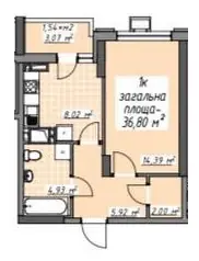 Однокомнатная квартира · 36.8 м² · ЖК Одесские Традиции на Старосенной