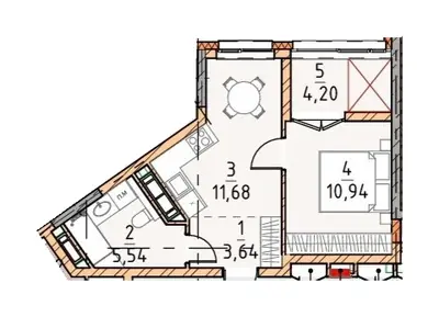 Однокомнатная · 36.0 м² · Платинум Сити