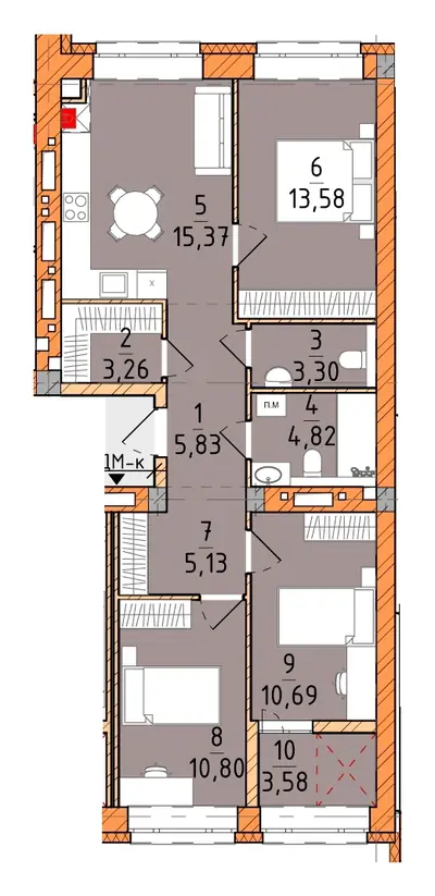 Трёхкомнатная · 76.36 м² · Платинум Сити