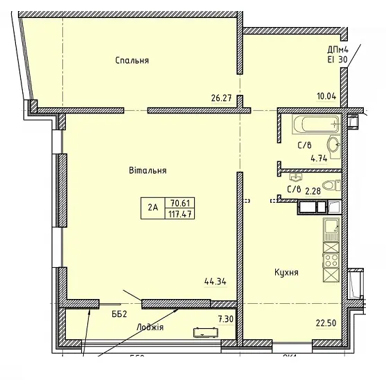 Двухкомнатные апартаменты · 117.7 м² · ЖК Олимпийский