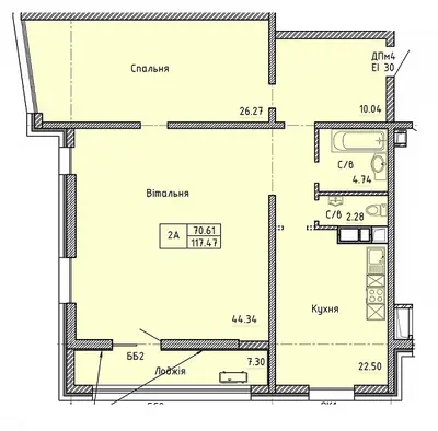 Двухкомнатная · 117.7 м² · ЖК Олимпийский