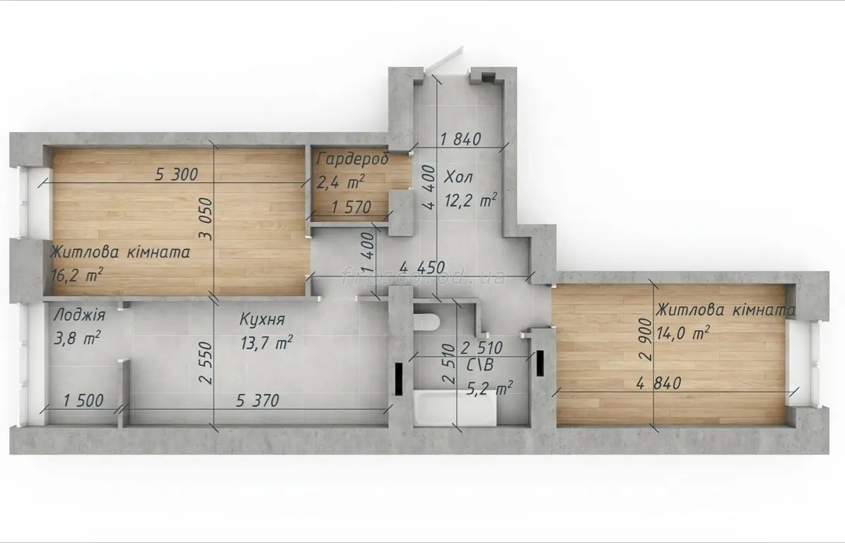 Двухкомнатная · 67.47 м² · ЖК Одесская Чайка