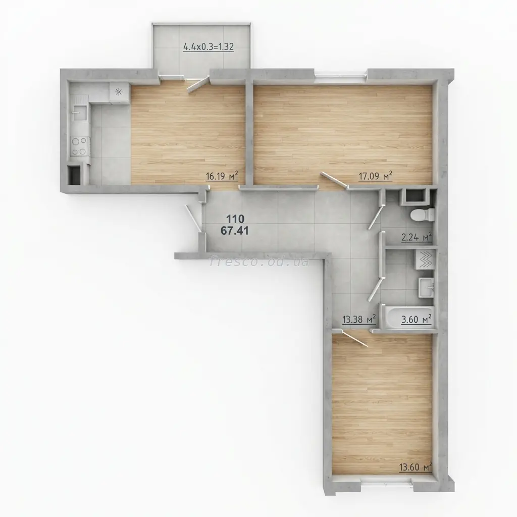 2-room apartment · 67.41 m² · 70 Pearl