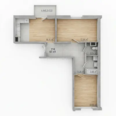 Двухкомнатная · 67.41 м² · ЖК 70 Жемчужина