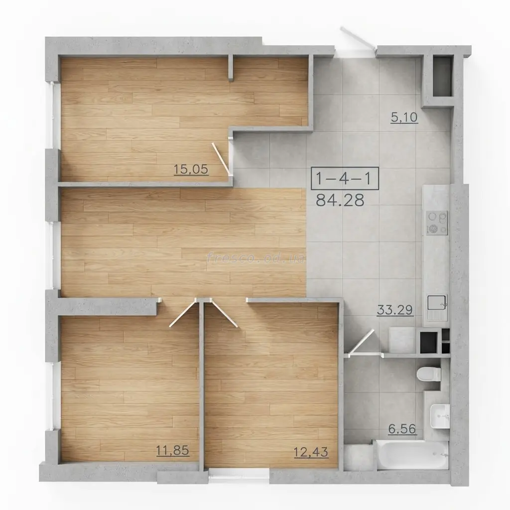 Трьохкімнатна · 86.66 м² · ЖК 64 Перлина