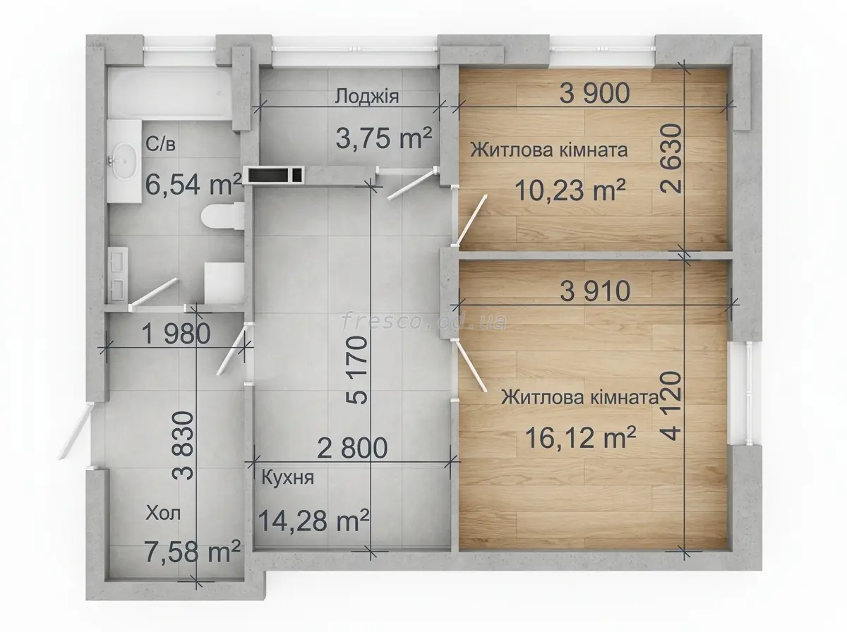 2-room apartment · 58.4 m² · Odessa City